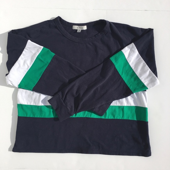 Gaze Color Block Rugby Stripe Cropped Long Sleeve Top M - Picture 2 of 7